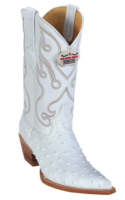 Los Altos White All-Over Ostrich J - Toe Print Cowboy Boots 3350528